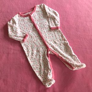 Pink White & Silver heart footed snap onesie 6-9 M